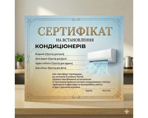 Сертифікат на встановлення кондиціонера у Кривому Розі