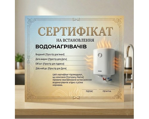 Сертифікат на встановлення газової колонки