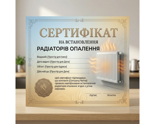 Сертификат на установку радиаторов отопления