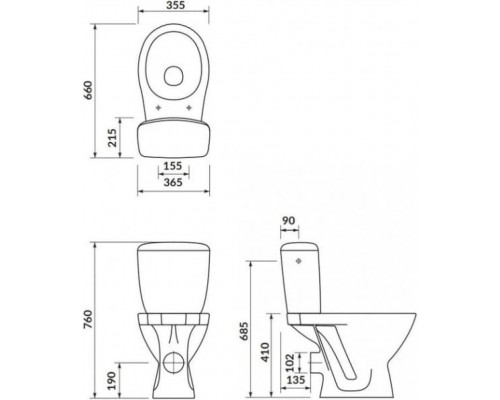 Компакт Cersanit MILOS KA010 прямой боковой сидение полипропилен