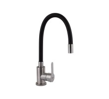 Змішувач для кухні із силіконовим виливом Brinex Pure 015F3, Nickel/Black (k35)