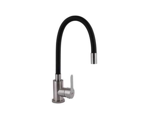 Змішувач для кухні із силіконовим виливом Brinex Pure 015F3, Nickel/Black (k35)