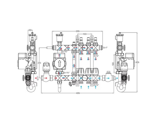 Коллектор для теплого пола KOER KR.S1012-8 1 "х8 SUS304 и евроконус 3/4-16