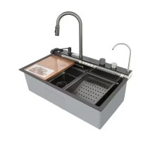 Мийка багатофункціональна Mixxus MH7546-SET-07 DECOR NANO-BLACK з вбудованим змішувачем