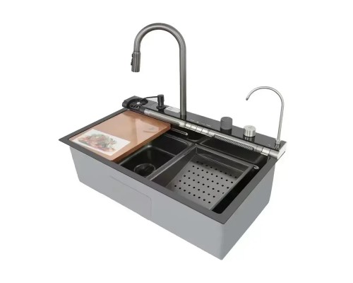 Мийка багатофункціональна Mixxus MH7546-SET-07 DECOR NANO-BLACK з вбудованим змішувачем