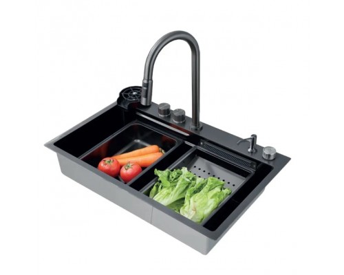 Мойка Zerix ZH7546-SET-01 NANO-BLACK со встроенным смесителем