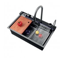 Мийка Zerix ZH7546-SET-02 DECOR NANO-BLACK з вбудованим змішувачем