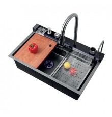 Мийка Zerix ZH7546-SET-02 DECOR NANO-BLACK з вбудованим змішувачем