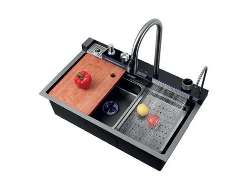 Мийка Zerix ZH7546-SET-02 DECOR NANO-BLACK з вбудованим змішувачем