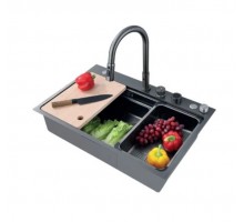 Мийка Zerix ZH7548-SET-03 Nano-Black з вбудованим змішувачем