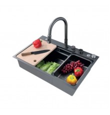 Мийка Zerix ZH7548-SET-03 Nano-Black з вбудованим змішувачем