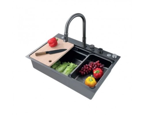 Мойка Zerix ZH7548-SET-03 Nano-Black со встроенным смесителем