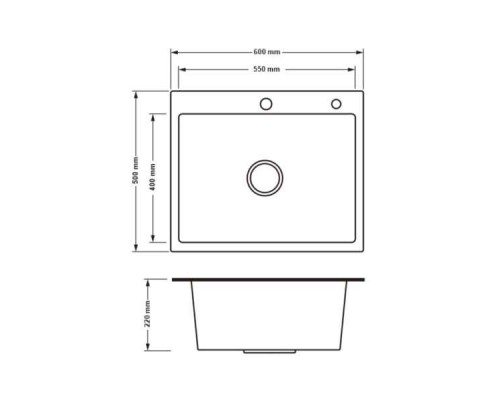 Мойка кухонная интегрированная 600х500 Lidz Grey PVD 3,0/0,8 мм