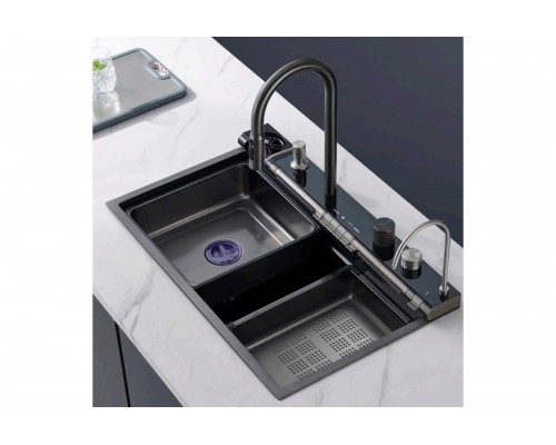 Мийка Zerix ZH7546-SET-04 DECOR Nano-Black з вбудованим змішувачем