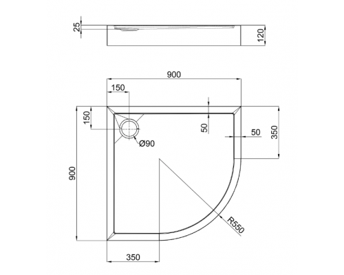 Душевой поддон QT ROBIN 90x90x12