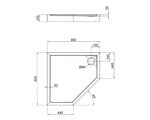 Душевой поддон QT DIAMOND 90x90x12