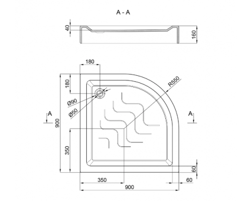 Душовий піддон Lidz KUPALA ST90x90x16