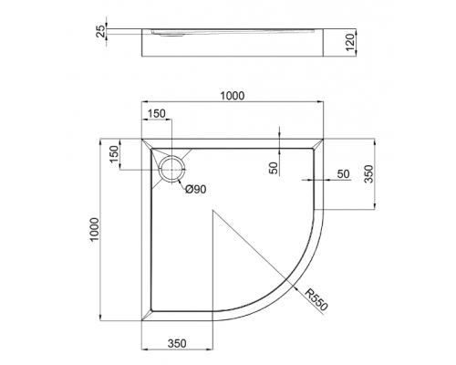 Душевой поддон QT ROBIN 100x100x12