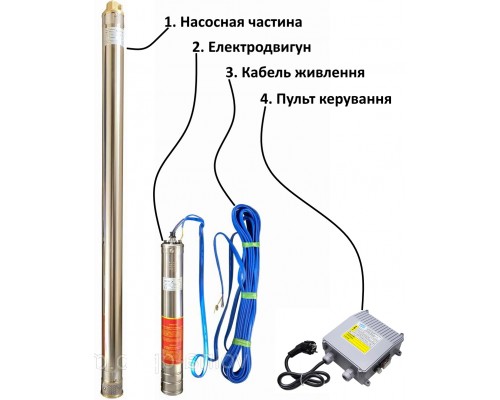 Насос скважинный  с пов,уст к песку  2,5″  OPTIMA  2,5SDm1,5/18 0,25 кВт 48м + пульт+кабель 15м