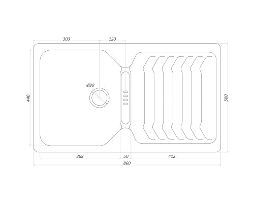 Гранитная мойка Globus Lux BOREN черный металлик 860х500мм-А0001