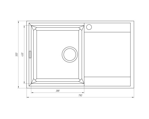 Гранитная мойка Globus Lux KOMO черный 790х500мм-А0002