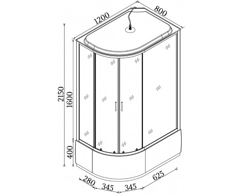 Душовий бокс асиметричний лівий OBRA H120GBSL (H120BL) BRAVO (3уп.)