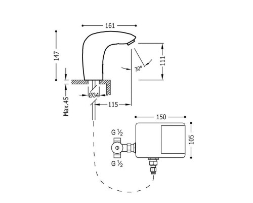 Змішувач сенсорний для умивальника TRES TRONIC 19290603 Hot/Cold з трансформатором 230V/6V