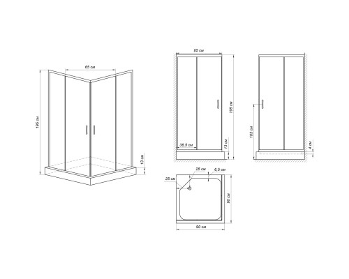 Душевая кабина квадратная ODRA L90TW.Line (L90W.Line) BRAVO (2уп.)