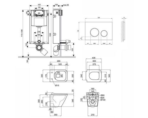 Инсталляциия Qtap Nest QT0133M425 + унитаз подвесной Tern QT1733052ERW + круглая клавиша Satin