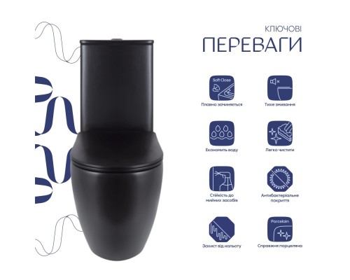 Унітаз підлоговий Robin Ultra Quiet 660x360x855 мм, Matt Black, з сидінням Slim Duroplast/ Soft-close/ Quick Release QT13226083AMB Qtap