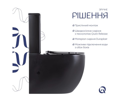 Унітаз підлоговий Robin Ultra Quiet 660x360x855 мм, Matt Black, з сидінням Slim Duroplast/ Soft-close/ Quick Release QT13226083AMB Qtap