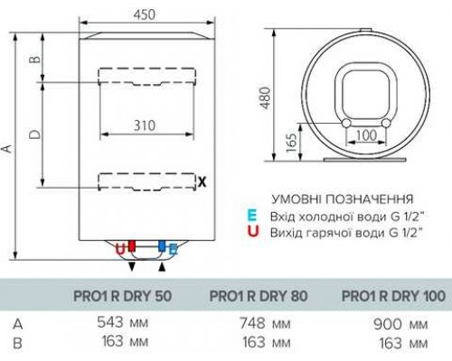 Бойлер ARISTON PRO1 R DRY HE 50 V 1,5К PL сухой тэн