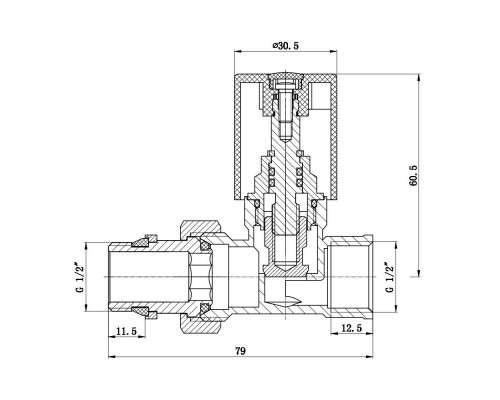 Кран вентильний прямий з американкою SOLOMON 1/2″ CHROM 1875 з ущільнювачем