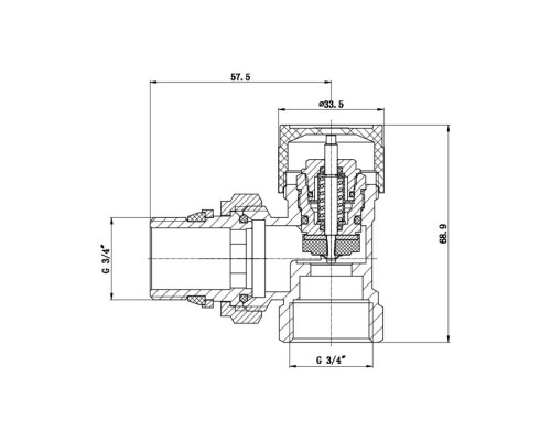Кран радиаторный угловой термостатический с антипротечкой SD FORTE 3/4