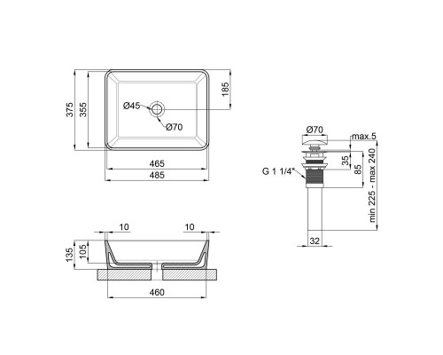 Раковина накладная Qtap Tern прямоугольная с донным клапаном 475*370*140mm MATT BLACK