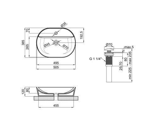 Раковина накладна Qtap Scorpio овальна з донним клапаном 505x385x120mm MATT BLACK