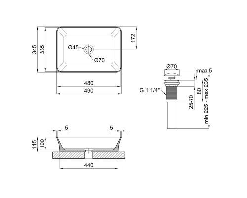 Раковина накладная Qtap Virgo прямоугольная с донным клапаном 490*350*110mm MATT BLACK