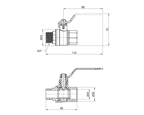 Кран шаровый прямой SD Plus 3/4″ НВ СР PN30