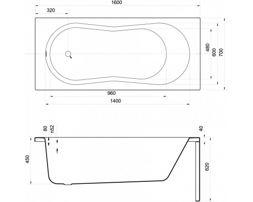 Ванна CERSANIT NIKE 160х70 акрил