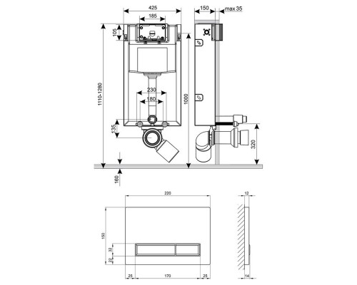 Інсталяція Qtap Nest ST 5 в 1 + підвісний унітаз Virgo Rimless Matt Black + клавіша Black mat