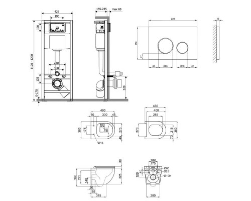 Инсталляциия Qtap Nest QT0133M425 + унитаз подвесной Robin QT1333046ENRW + круглая клавиша Satin