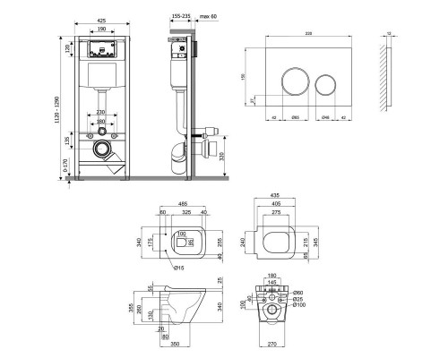 Инсталляциия Qtap Nest QT0133M425 + унитаз подвесной Tern QT1733052ERW + круглая клавиша Satin