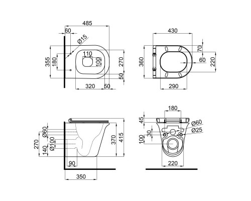 Інсталяція Qtap Nest ST 5 в 1 + підвісний унітаз Virgo Rimless Matt Black + клавіша Black mat