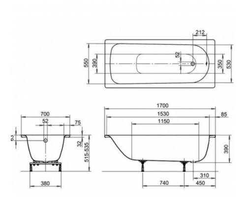 Ванна стальная Kaldewei Eurowa 170x70