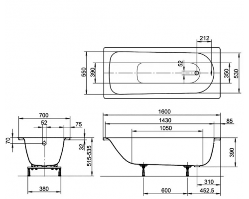 Ванна стальная Kaldewei Eurowa 160x70