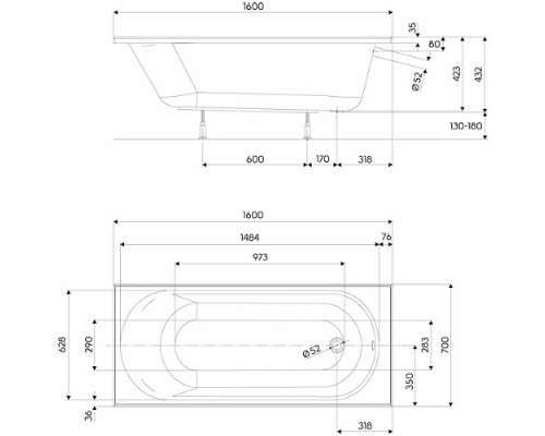 Ванна Kolo Opal Plus 160х70 акрил с ножками