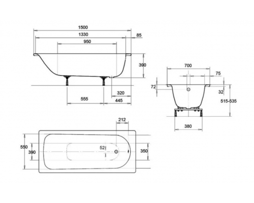 Ванна стальная Kaldewei Eurowa 150x70