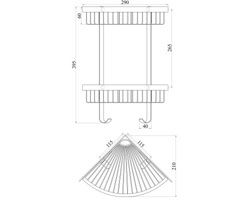 Полка двойная угловая TOPAZ TKB-4115-2-BL