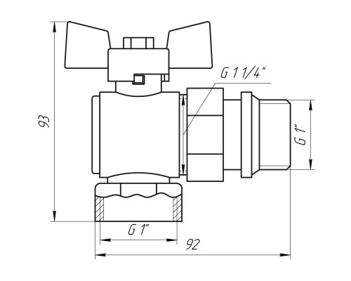 Кран шаровый угловой с американкой Q PROFESSIONAL PN40 1″ антипротечка, Белая бабочка