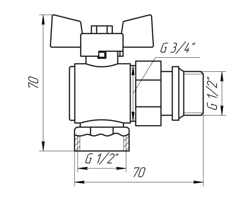 Кран шаровый угловой с американкой Q PROFESSIONAL PN40 1/2″ антипротечка, Белая бабочка